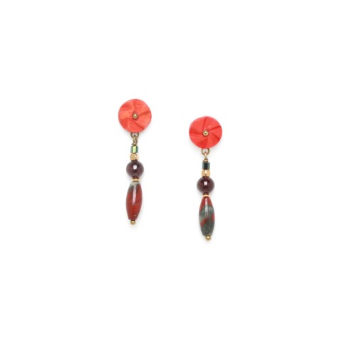 Серьги из кокоса,граната и яшмы  12--75270