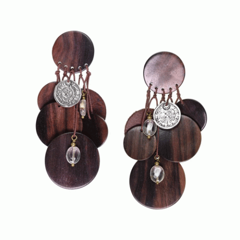 Клипсы из тигрового дерева, горного хрусталя и кожи MACASSAR 11--34461