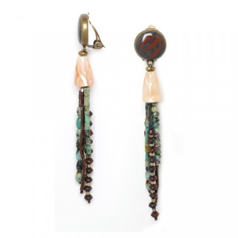 Клипсы из тигрового глаза, бирюзы, зоизита и рутилита TARAWERA 11--74716