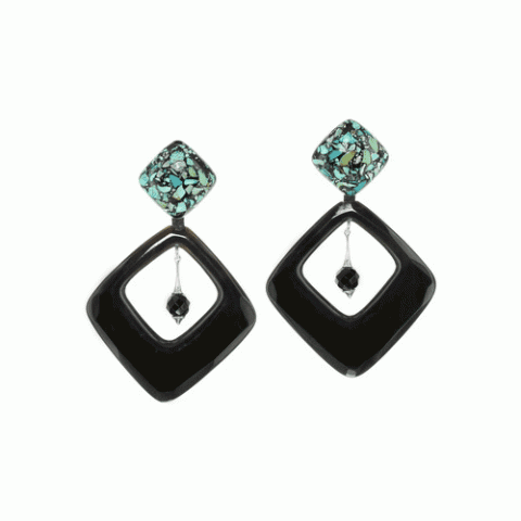 Клипсы из агата, бирюзы и полированного рога BLACK TIBET 11--12472