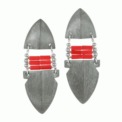 Клипсы из серого эбенового дерева и коралла BOHO 11--12611