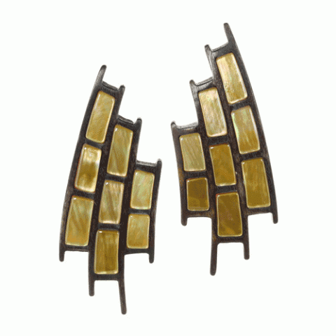 Клипсы из коричневого перламутра и дерева Махогани THE WALL 11--12921