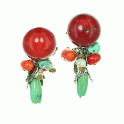 Клипсы из коралла, ляписа лазури и бирюзы INTO THE WILD 11--13111