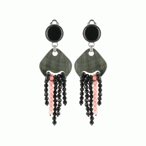 Клипсы из агата, коралла и черного перламутра Mer Noire