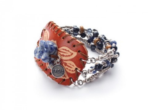 Браслет Exoal - Leather bracelet 6 row rose