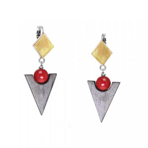 Серьги из тигрового дерева, коралла и черного перламутра AMAZONE 12--25387