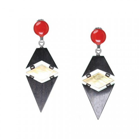 Серьги из тигрового дерева, коралла и черного перламутра AMAZONE 12--25390