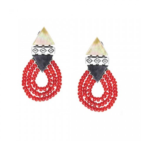 Серьги из тигрового дерева, коралла и черного перламутра AMAZONE 12--25393