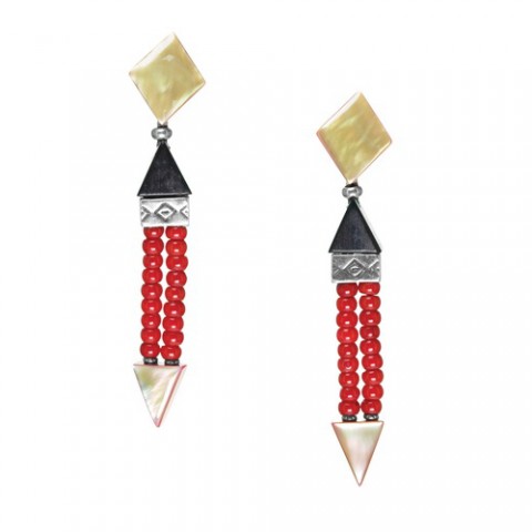 Серьги из тигрового дерева, коралла и черного перламутра AMAZONE 12--25395