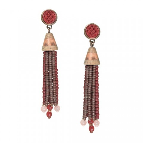 Серьги из рога, родонита, розового дерева и кожи змеи GRANADA 12--25425