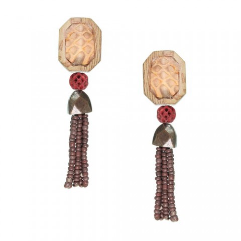 Серьги из рога, родонита, розового дерева и кожи змеи GRANADA 12--25427
