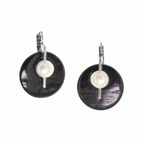 Серьги из рога и речного жемчуга PERLE D'AUROCHS 12--34168