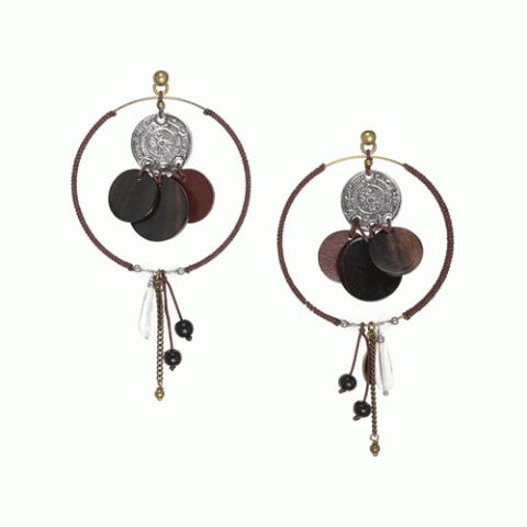 Серьги из тигрового дерева, горного хрусталя и кожи MACASSAR 12--34462