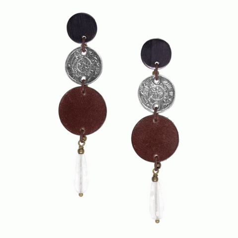 Серьги из тигрового дерева, горного хрусталя и кожи MACASSAR 12--34470