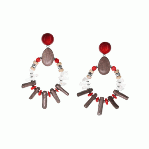 Серьги из кокоса, коралла, горного хрусталя и серого эбенового дерева ICELAND 12--34902