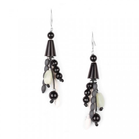 Серьги из жемчуга, оникса, нефрита и черного рога SUMATRA 12--73405