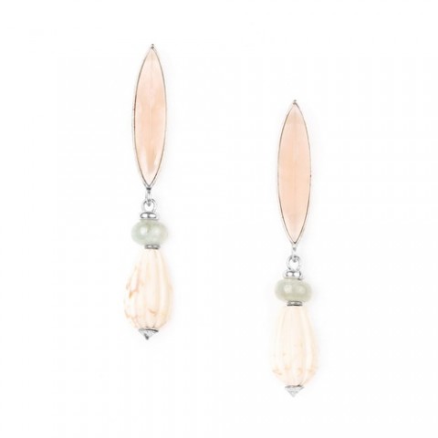 Серьги из аквамарина, нефрита, розовой ракушки и кварца SECRET GARDEN 12--73926