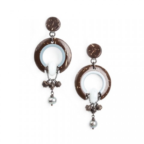 Серьги из кокоса, нефрита, аквамарина и жемчуга TAMAKO 12--74031