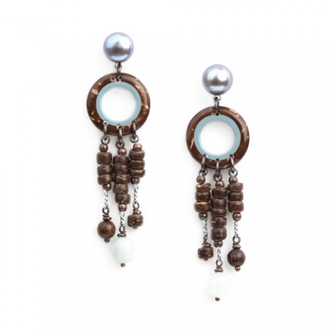 Серьги из кокоса, нефрита, аквамарина и жемчуга TAMAKO 12--74032