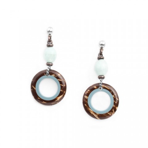 Серьги из кокоса, нефрита, аквамарина и жемчуга TAMAKO 12--74037