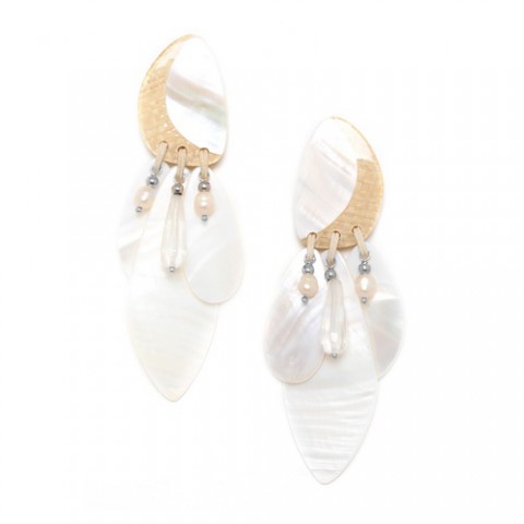 Серьги из жемчуга, розовой ракушки и горного хрусталя EL NIDO 12--74221