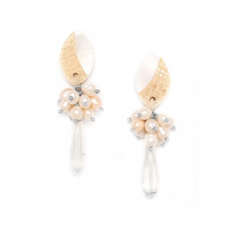 Серьги из жемчуга, розовой ракушки и горного хрусталя EL NIDO 12--74230