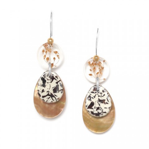 Серьги из унакита, перламутра и розовой ракушки NATURALISTE 12--74263