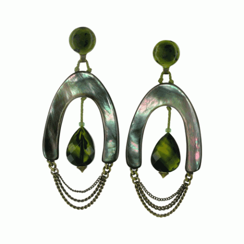 Серьги из бирюзы, змеевика, агата и коралла RAINFOREST 12--12017