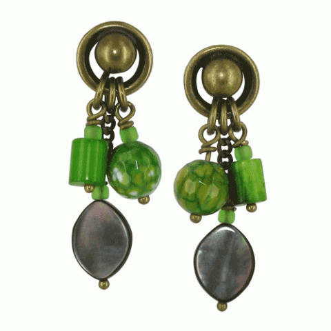 Серьги из бирюзы, змеевика, агата и коралла RAINFOREST 12--12018