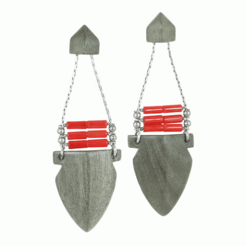 Серьги из серого эбенового дерева и коралла BOHO 12--12616