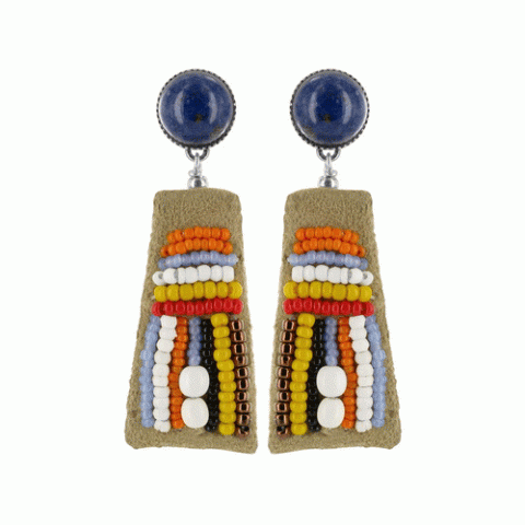 Серьги из ляписа, халцедона и коралла New Folk trapezium