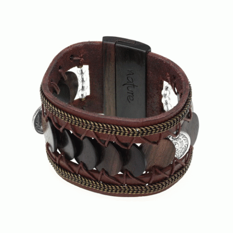 Браслет из тигрового дерева, горного хрусталя и кожи MACASSAR 13--29071