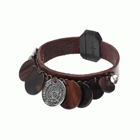 Браслет из тигрового дерева, горного хрусталя и кожи MACASSAR 13--29072