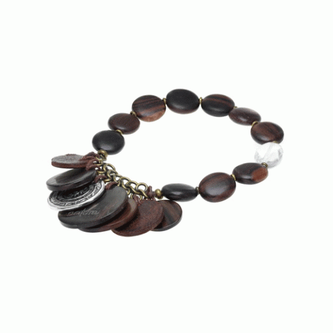 Браслет из тигрового дерева, горного хрусталя и кожи MACASSAR 13--29074