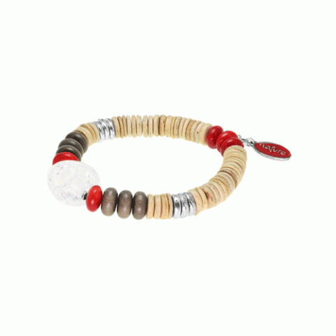 Браслет из кокоса, коралла, горного хрусталя и серого эбенового дерева ICELAND 13--29292