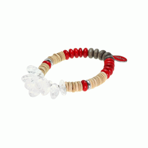 Браслет из кокоса, коралла, горного хрусталя и серого эбенового дерева ICELAND 13--29294