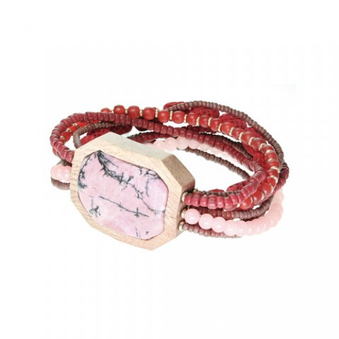 Браслет из рога, родонита, розового дерева и кожи змеи GRANADA 13--29551