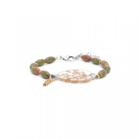 Браслет из унакита, перламутра и розовой ракушки NATURALISTE 13--32742