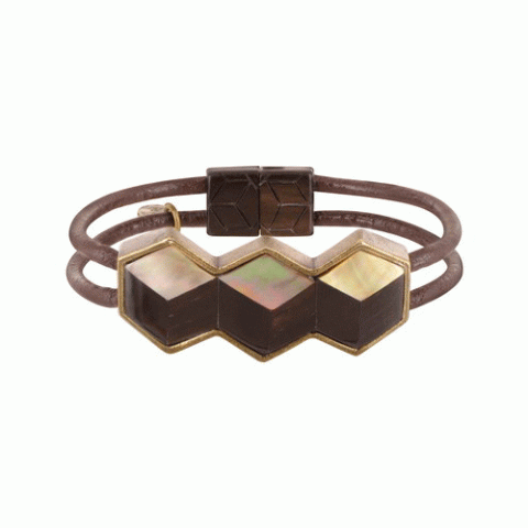 Браслет из перламутра и тигрового дерева ILLUSION 3 cubes bracelet 
