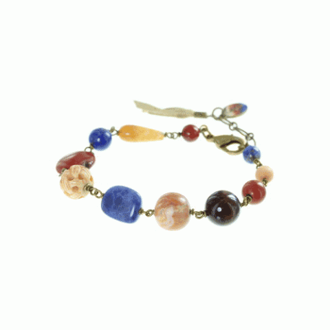 Браслет из янтаря, коралла, яшмы, ляписа, нефрита и содалита INDY 13--23375
