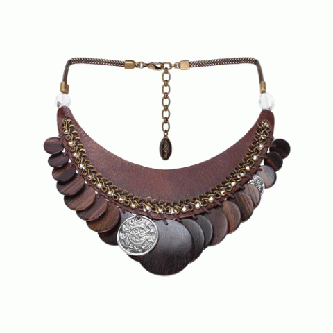 Колье из тигрового дерева, горного хрусталя и кожи MACASSAR 15--26101