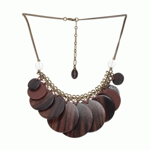 Колье из тигрового дерева, горного хрусталя и кожи MACASSAR 15--26103