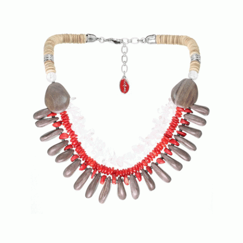 Колье из кокоса, коралла, горного хрусталя и серого эбенового дерева ICELAND 15--26321