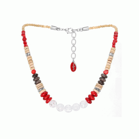 Колье из кокоса, коралла, горного хрусталя и серого эбенового дерева ICELAND 15--26326