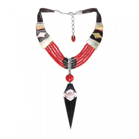 Колье из тигрового дерева, коралла и черного перламутра AMAZONE 15--26561