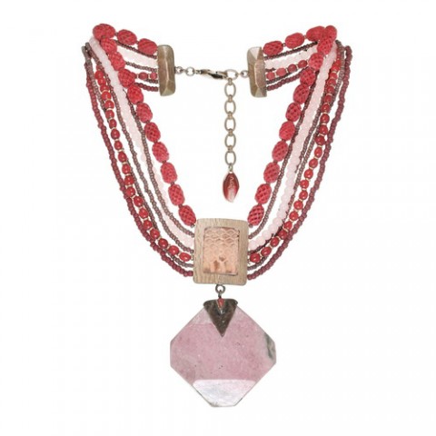 Колье из рога, родонита, розового дерева и кожи змеи GRANADA 15--26584