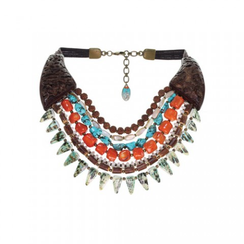 Колье из коралла, лианы, тибетской бирюзы и железного дерева BUSH CRAFT 15--26671