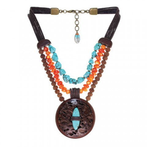 Колье из коралла, лианы, тибетской бирюзы и железного дерева BUSH CRAFT 15--26672
