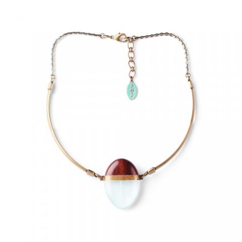 Колье из нефрита, мрамора, железного дерева и пера PEBBLES 15--27184