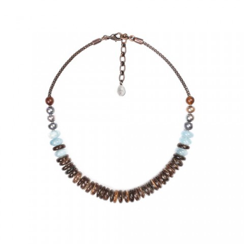 Колье из кокоса, нефрита, аквамарина и жемчуга TAMAKO 15--40825